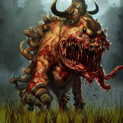 Image similar to zombie fungus behemoth, anthropomorphic, last of us, mushroom, juggernaut, water buffalo, ultra detailed, 8 k, trending on artstation, award - winning art,