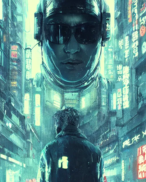 Image similar to detailed portrait blade runner, cyberpunk futuristic neon, reflective puffy coat, decorated with traditional Japanese ornaments by Ismail inceoglu dragan bibin hans thoma greg rutkowski Alexandros Pyromallis Nekro Rene Maritte Illustrated, Perfect face, fine details, realistic shaded, fine-face, pretty face