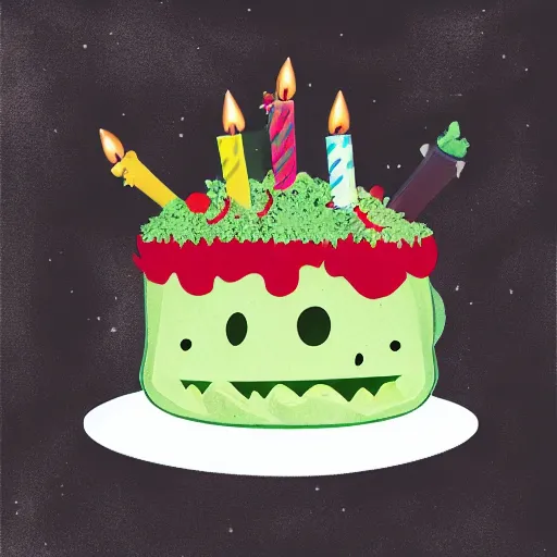 Prompt: grandma, cucumber, cloud, universe, birthday cake, horror style, cinematic, hyperrealistic