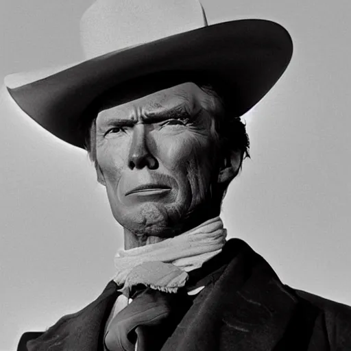 Prompt: an 1 8 0 0 s photo of donald trump playing the role of clint eastwood, squinting at high noon, in the style of a clint eastwood movie, the good, the bad and the ugly, distinguished, clint eastwood, vibe, glory days, mount rushmore, stern, resolve, formal, justice, american flag, independence, patriotism, symmetry, centered, balance