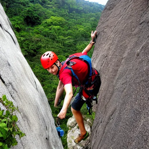 Image similar to ashton kutcher repelling down a cliff in costa rica, photo