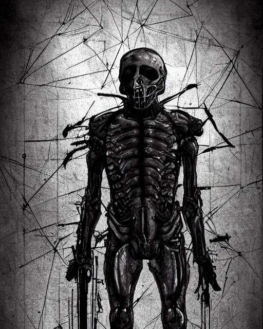 Image similar to full-body creepy realistic sketch central composition a decapitated soldier with futuristic elements. he welcomes you with no head, dark dimension, empty helmet inside is occult mystical symbolism headless full-length view. standing on ancient altar eldritch energies disturbing frightening eerie, hyper realism, 8k, sharpened depth of field, 3D