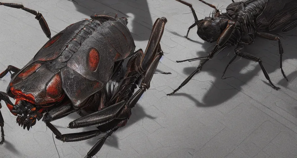 Prompt: giant insect on the street, close up, hyperdetailed, close up, artstation, cgsociety, cinematography by Greig Fraser 8k