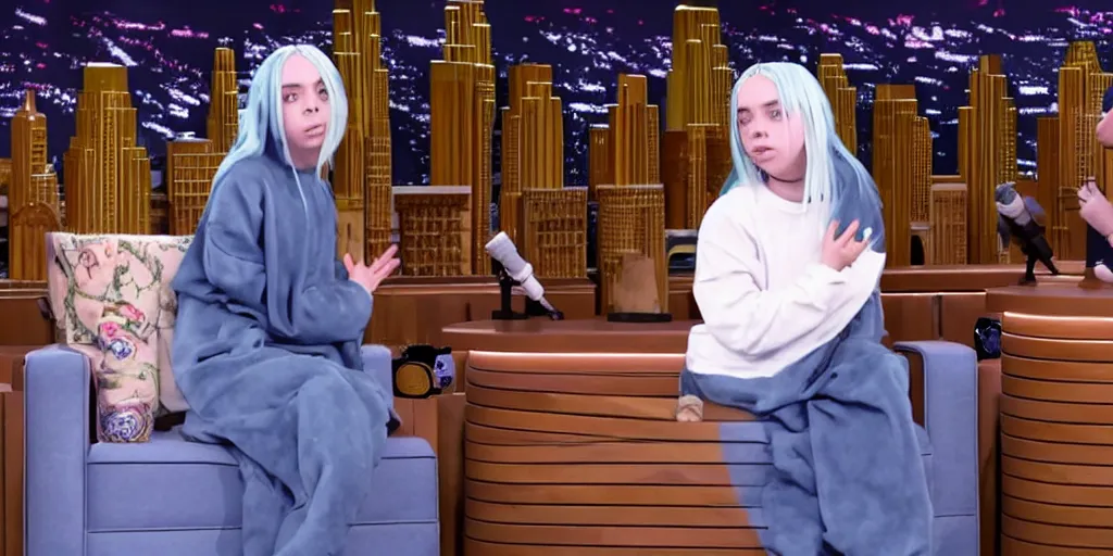 Prompt: Billie Eilish not wearing any clothes on The Tonight Show with Jimmy Fallon