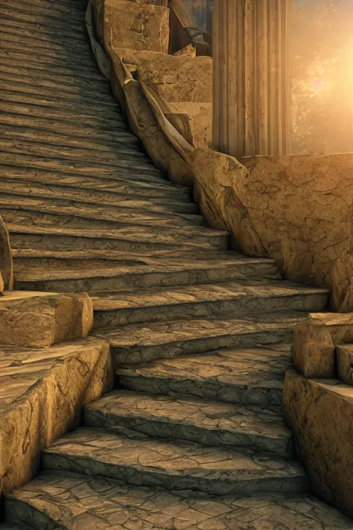 Image similar to stairs from hell to heaven, 8 k, octane render, unreal engine, intricate detail, volumetric lighting, photo real