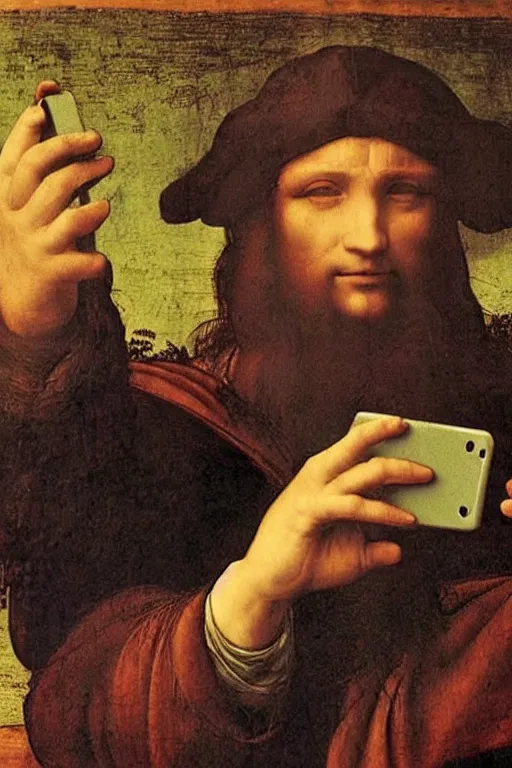 Image similar to leonardo da vinci taking a selfie