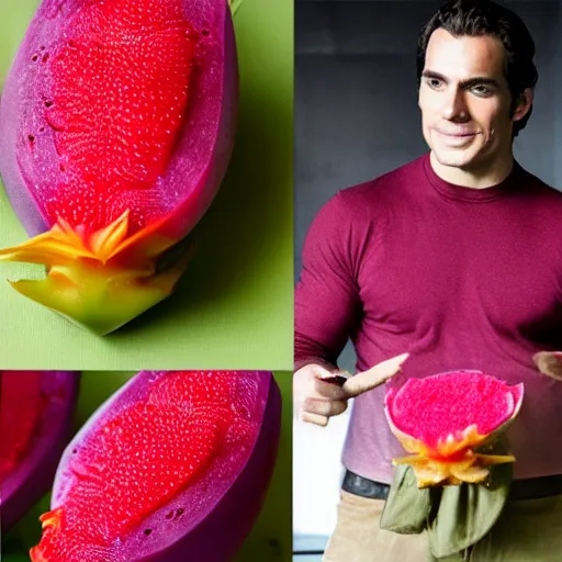 Prompt: face of henry cavill inside a dragonfruit