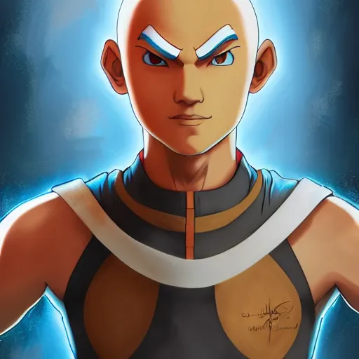 Image similar to highly detailed full body portrait Aang the Last Airbender, concept art, digital art, studio lightning, bright colors, intricate, masterpiece, photorealistic, hiperrealistic, sharp focus, high contrast, intricate, Artstation HQ, DeviantArt trending, 4k UHD, Unreal Engine 5