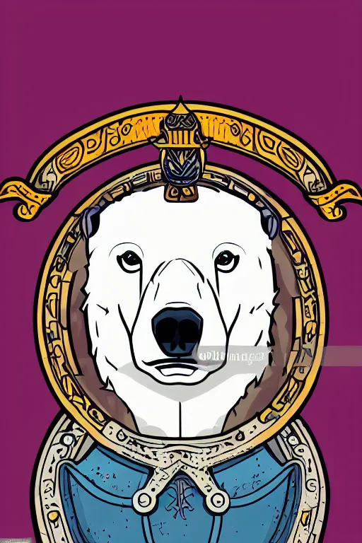 Image similar to Portrait of a polar bear in medieval armor, knight, medieval, sticker, colorful, illustration, highly detailed, simple, smooth and clean vector curves, no jagged lines, vector art, smooth