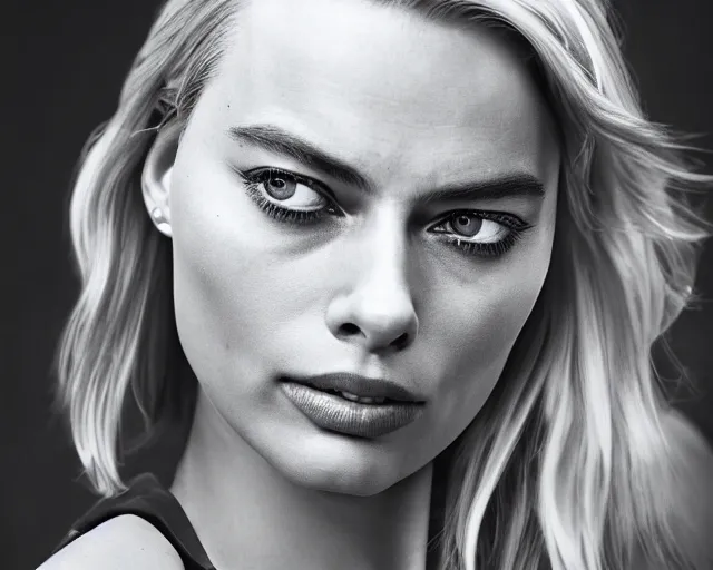 Image similar to a mix of margot robbie and scarlet johansson, hyper realistic face, beautiful eyes, cinematic, long shot, hyper detailed, 8 5 mm photograph, 8 k resolution, film still, sharp lens, wide lens