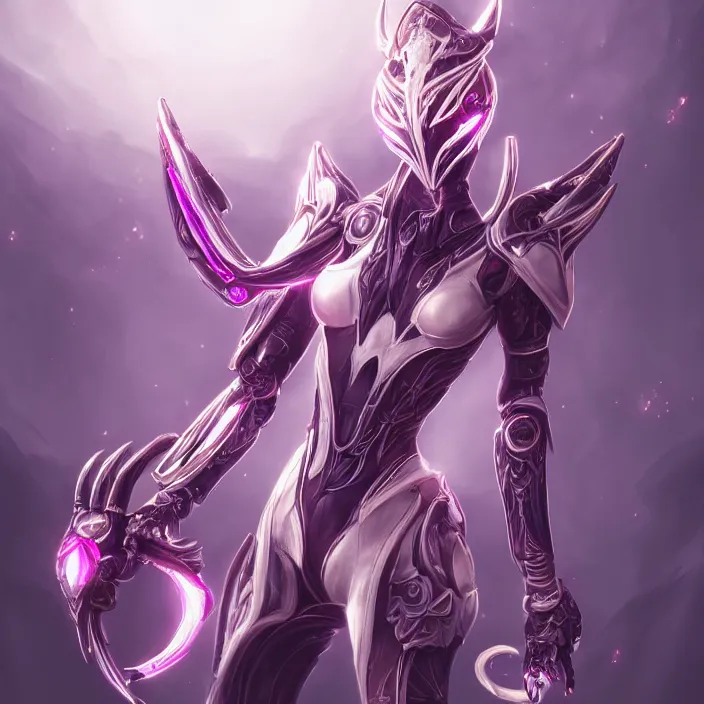 Image similar to highly detailed exquisite fanart, of a beautiful female warframe, but as a stunning anthropomorphic robot female dragon, standing elegantly, shining reflective off-white plated armor, bright Fuchsia skin, sharp claws, full body shot, epic cinematic shot, realistic, professional digital art, high end digital art, DeviantArt, artstation, Furaffinity, 8k HD render, epic lighting, depth of field