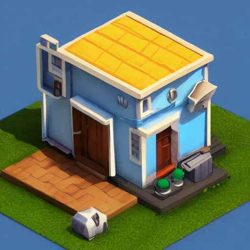 Prompt: cute chubby house, mobile game 3 d render, minimalistic, octane, 1 0 0 mm, depth of field, isometric, blue background