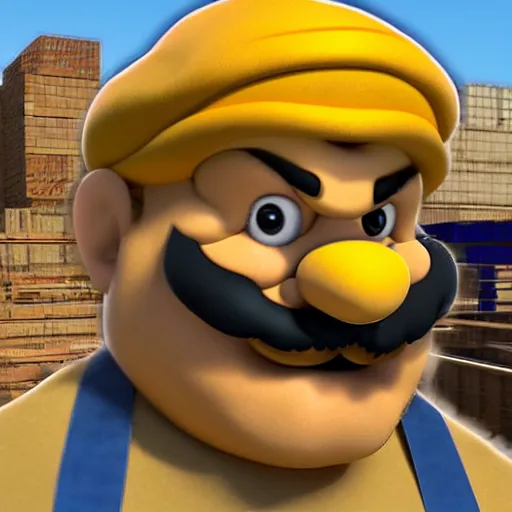 Image similar to realistic wario working at a construction site