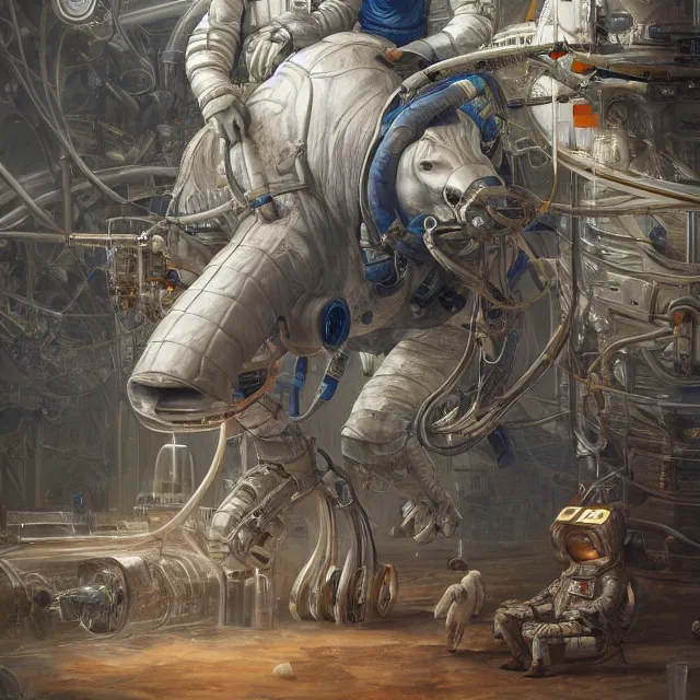 Image similar to astronaut walk on all fours, horse sitting on top, industrial sci - fi, by mandy jurgens, ernst haeckel, james jean