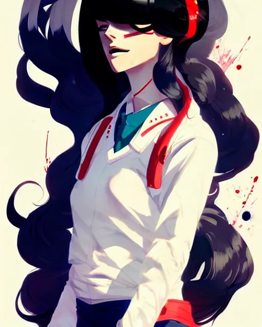 Image similar to a ultradetailed beautiful panting of a stylish woman wearing a sailor uniform, she has black hair, by conrad roset, greg rutkowski and makoto shinkai, trending on artstation