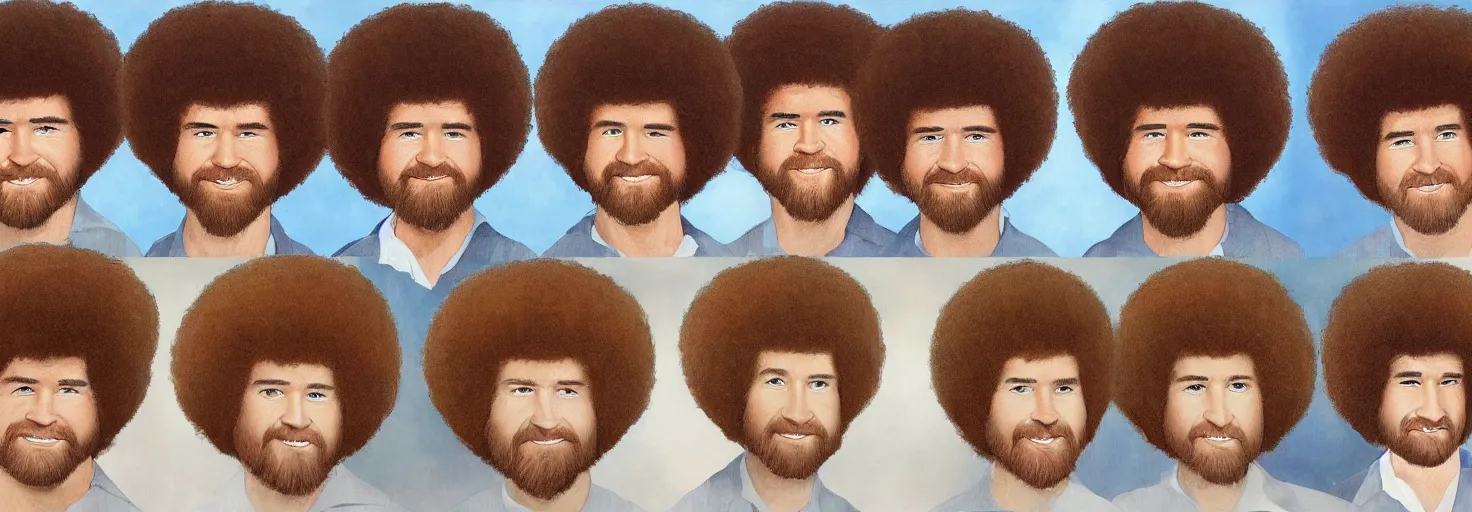 Image similar to bob ross portraits with different hair styles, detail study, by bob ross
