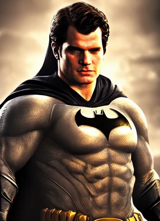 Prompt: An epic fantasy comic book style portrait painting of Henry Cavill as Batman, Unreal 5, DAZ, hyperrealistic, octane render, cosplay, RPG portrait, dynamic lighting