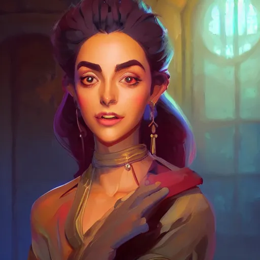 Image similar to portrait of a beautiful woman, maya ali mage, gloomhaven, dynamic lighting, gaudy colors, octane render aesthetic, matte painting concept art, official fanart behance hd artstation by jesper ejsing, by rhads and makoto shinkai and lois van baarle and ilya kuvshinov and rossdraws