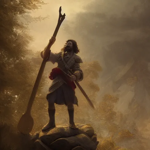 Prompt: Peter the Great holding big axe, sharp focus, fantasy style, octane render, volumetric lighting, 8k high definition, by greg rutkowski, highly detailed, trending on art Station