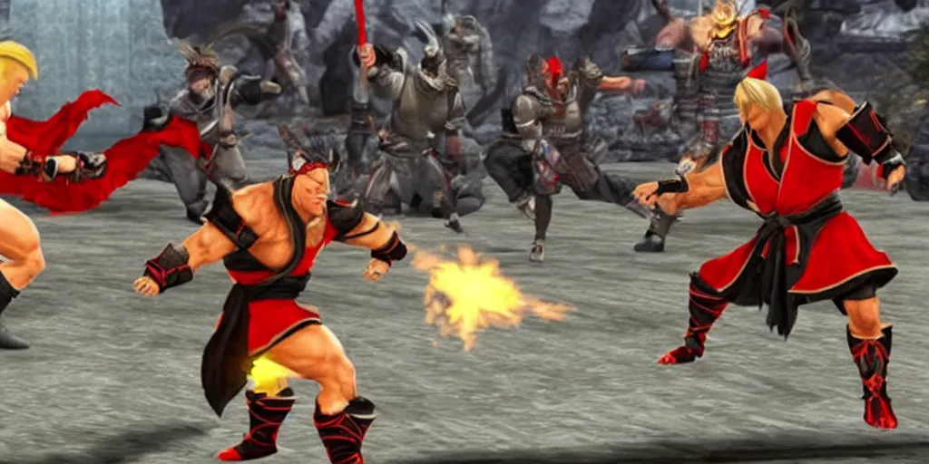 Prompt: Donald trump fighting shao kahn in mortal Kombat video game, in game screenshot