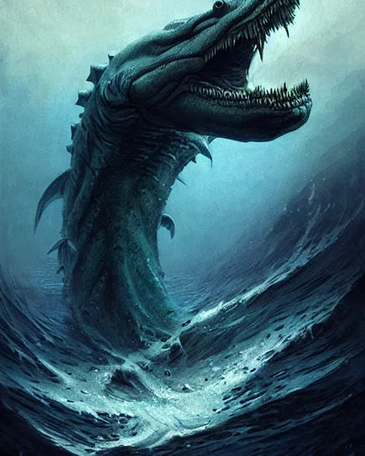 Prompt: a sea monster, leviathan | | terrifying, realistic shaded, fine details, realistic shaded lighting poster by greg rutkowski, diego gisbert llorens, magali villeneuve, artgerm, jeremy lipkin and rob rey