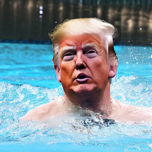 Prompt: donald trump swimming with water wings