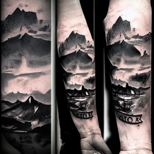 Image similar to realistic tattoo sketch of a lionel messi face double exposure mountain scenery, in the style of matteo pasqualin, amazing detail, sharp, faded