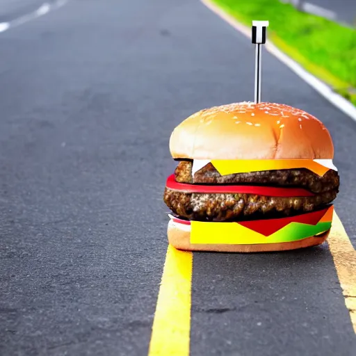 Image similar to a cheeseburger crossing the street