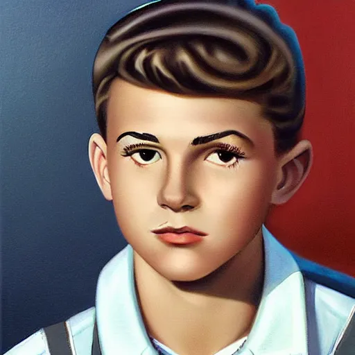 Prompt: 1 9 5 0 s rebel teen male at the local diner, art by wes hempel