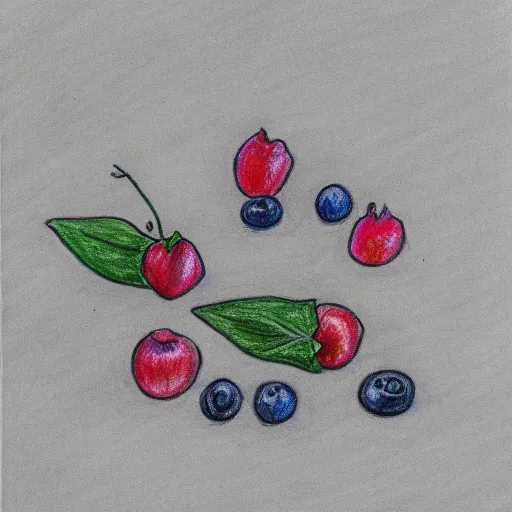 Prompt: super basic drawing of berries and diamonds, crayon on paper