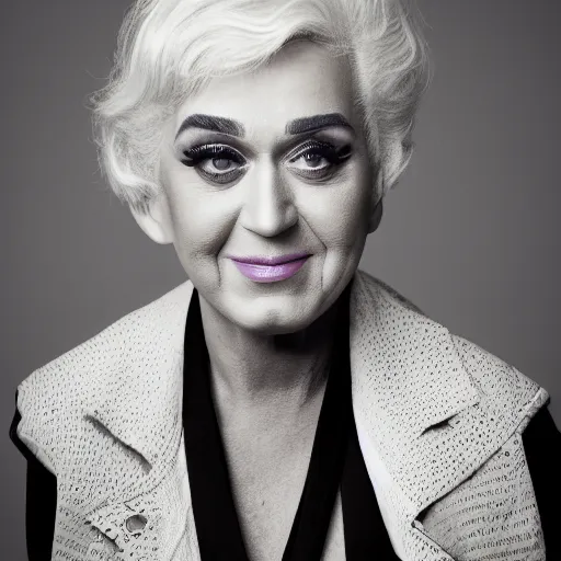 Image similar to old katy perry singer at age 9 0 years old, color ( sony a 7 r iv, symmetric balance, polarizing filter, photolab, lightroom, 4 k, dolby vision, photography award ), vogue, perfect face