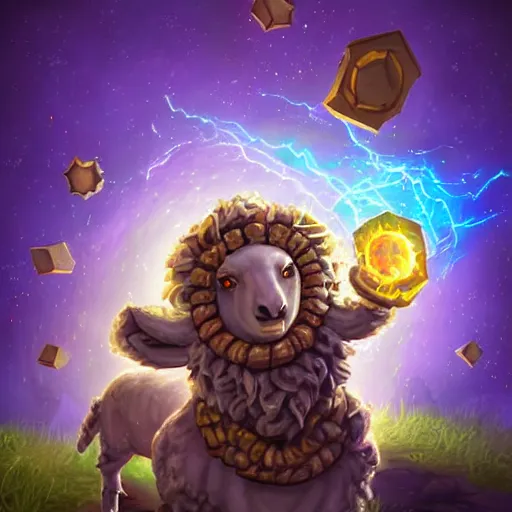 Image similar to a sheep surrounded by yellow magic particles, hearthstone art style, epic fantasy style art, fantasy epic digital art, epic fantasy card game art