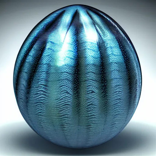 Image similar to translucent metallic dragon scale egg, photorealistic, symmetrical, unreal engine, beautiful scales in background