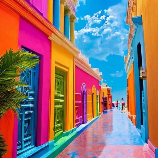 Image similar to Gorgeous, colorful, and beautiful buildings in the mythical city of Atlantis. Award-winning photograph for Architectural Digest.