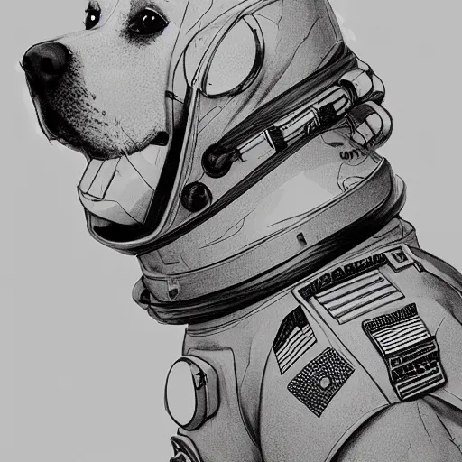 Prompt: a dog in a astronaut suit, 3d, sci-fi fantasy, intricate, elegant, highly detailed, lifelike, photorealistic, digital painting, artstation, illustration, concept art, sharp focus, art in the style of Shigenori Soejima