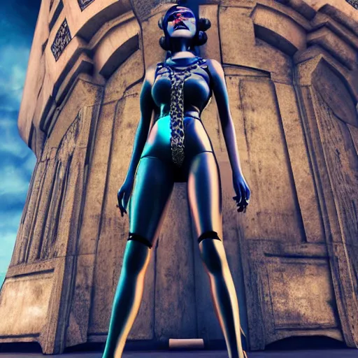 Prompt: Ultrarealist aesthetic detailed face portrait of a dollpunk wearing Abstract tech bodysuit, in front of a ruined city, epic exquisite character art, focus, looking at camera, accurate symmetric features proportions, golden ratio, ultra intricate details, award winning, unreal render