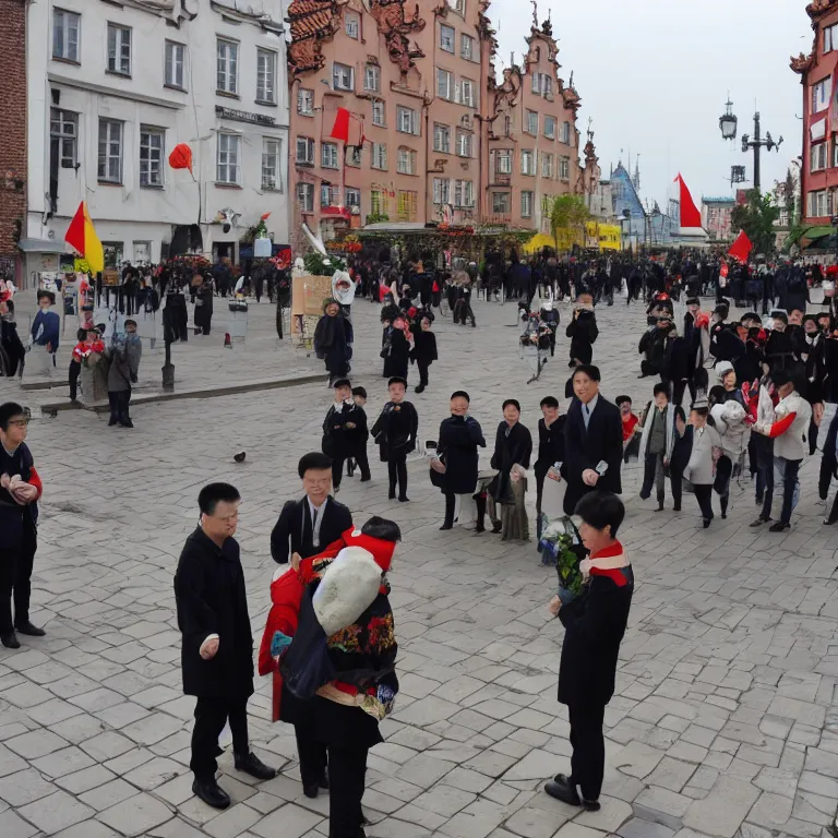 Prompt: chinese emissaries paying tribute to the city of gdansk