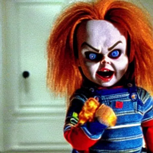 Image similar to Chucky the killer doll from the movie Child's Play in an episode of Full House