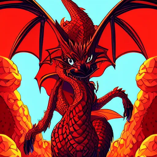 Image similar to female portrait anthropomorphic dragon wearing red clothes the graphic style of Patrick Gleason and Dan Mumford, detailed art, trending on Artstation, sharp focus, comic art