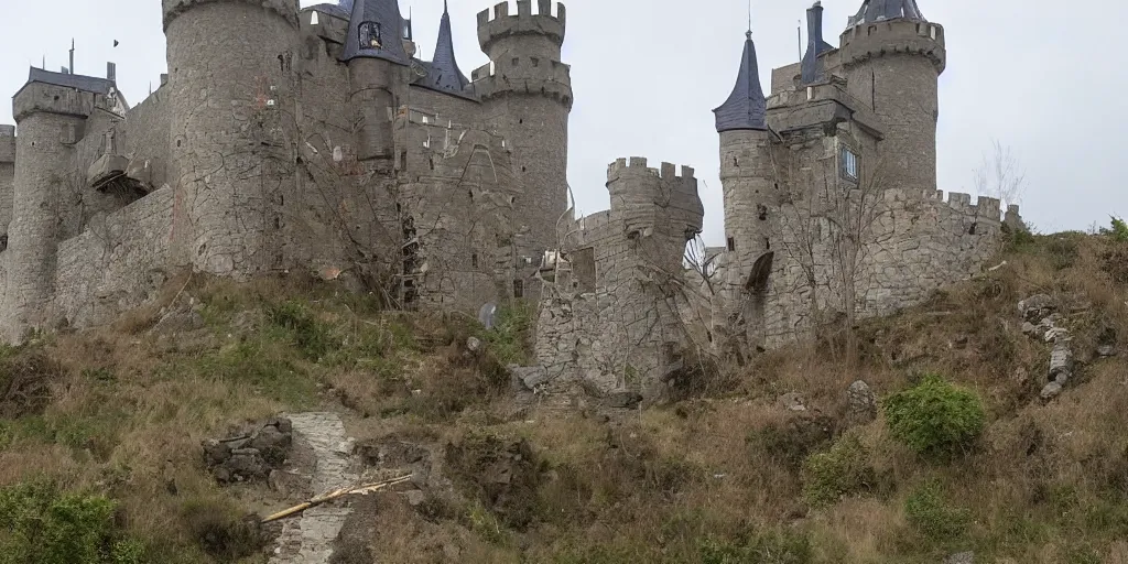 Image similar to huge medieval fantasy castle falling to the ground