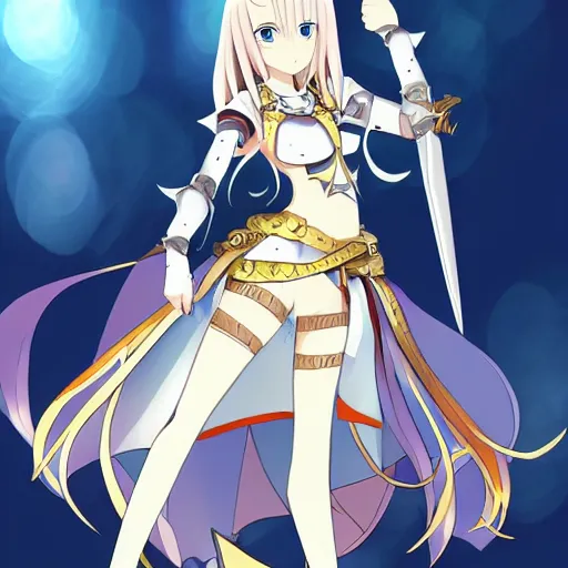 Image similar to a beautiful blond knight girl anime character