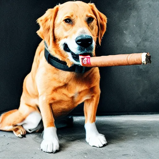 Image similar to photo of dog with lit cigar in mouth, smoking