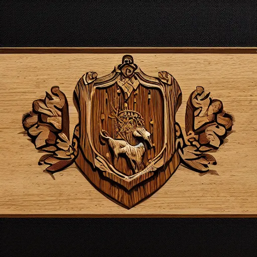 Prompt: coat of arms wood carving concept art