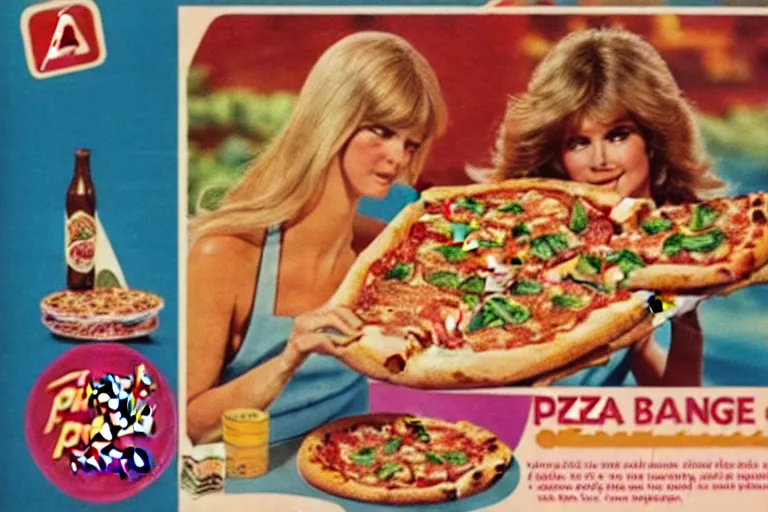 Image similar to 70s, angels, pizza, advertisement