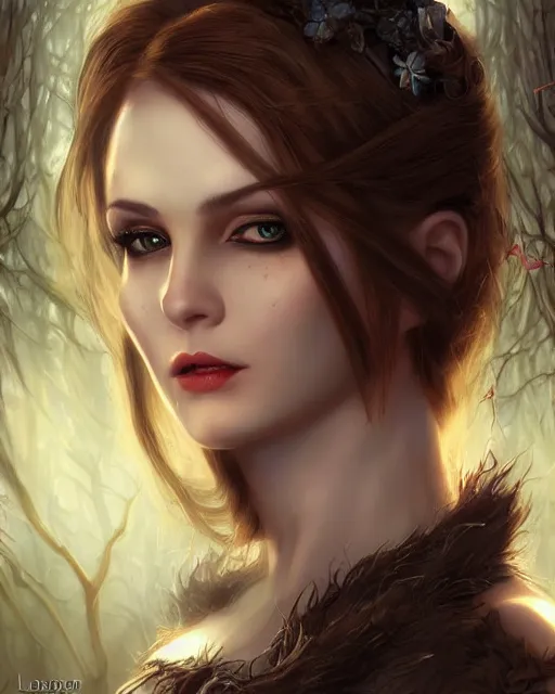 Prompt: a beautiful female vampire, 8 k, hyperrealistic, perfect eyes and face, dark forest landscape, hyperdetailed, fantasy portrait by laura sava