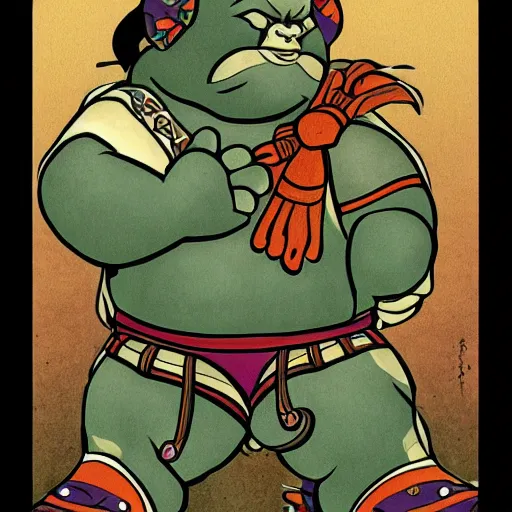 Image similar to pudge from dota 2. ivan bilibin style