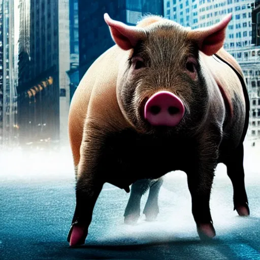 Image similar to the bull of wall street but it's a pig