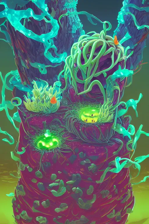 Image similar to roots cactus sushi cristal smurf ghost creature animal sushi cristal very big eye roots cactus elemental flush of force nature micro world fluo fishscale, behance hd by jesper ejsing, by rhads, makoto shinkai and lois van baarle, ilya kuvshinov, rossdraws radiating a glowing aura global illumination ray tracing hdr