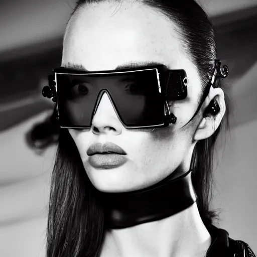 Prompt: fashion photography of an extraterrestrial model, wearing futuristic sunglasses, wearing demobaza fashion, inside berghain, berlin fashion, harness, futuristic fashion, dark minimal outfit, photo 3 5 mm leica, hyperdetail, berghain, 8 k, very detailed, photo by nick knight