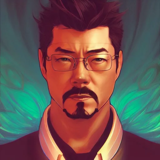 Prompt: Jet Li as Tony Stark, ambient lighting, 4k, alphonse mucha, lois van baarle, ilya kuvshinov, rossdraws, artstation